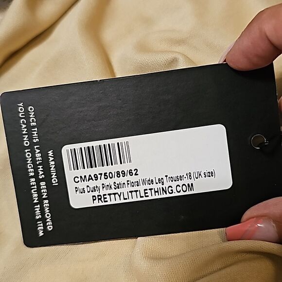 Pretty Little Thing Plus Dusty Pink Floral Wide Leg Trousers Size 14, NWT - Picture 7 of 10